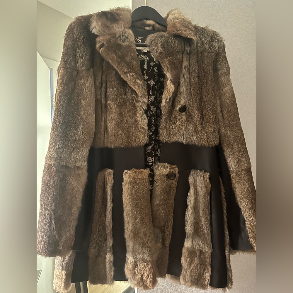 What Goes Around Comes Around Brown fur Jacket with leather new